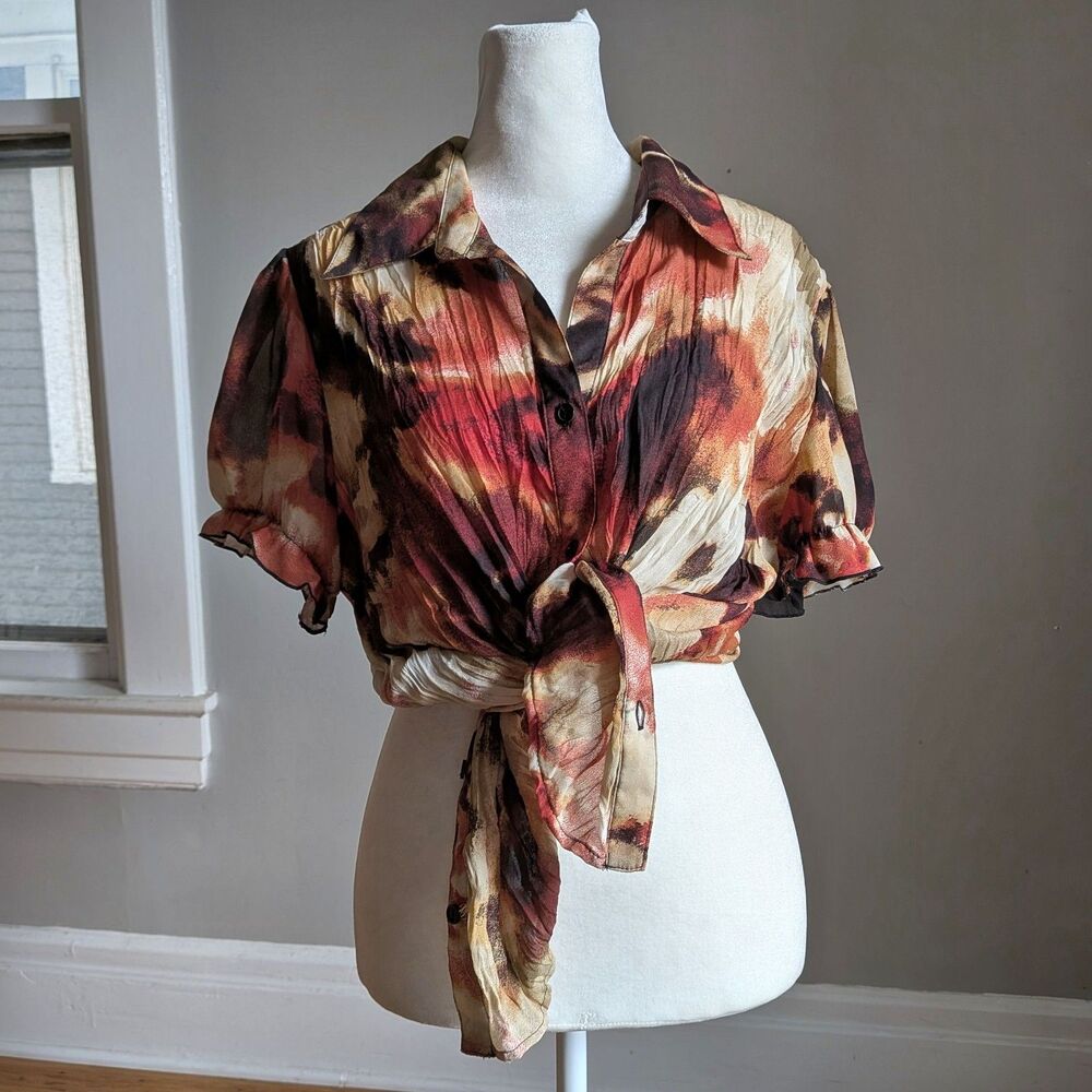 Vintage Y2K Sere Nade Blouse Crinkled Autumn Whimsigoth Dark Fairy Grunge XL